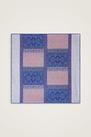 Kilim Kırmızı-Mavi Çift Taraflı Tivil İpek Eşarp 90x90