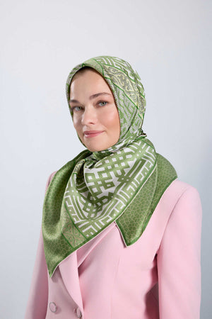 Rug Green-Beige Double-Sided Twill Silk Scarf