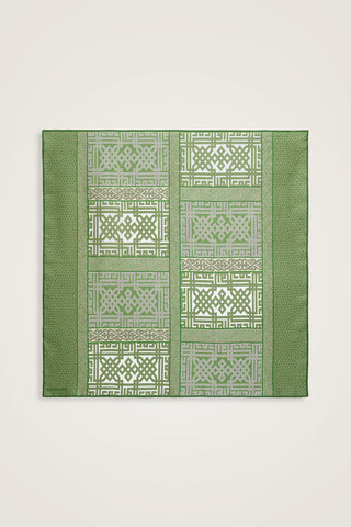 Kilim Yeşil-Bej Çift Taraflı Tivil İpek Eşarp 90x90