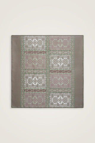 Kilim Yeşil-Bej Çift Taraflı Tivil İpek Eşarp 90x90
