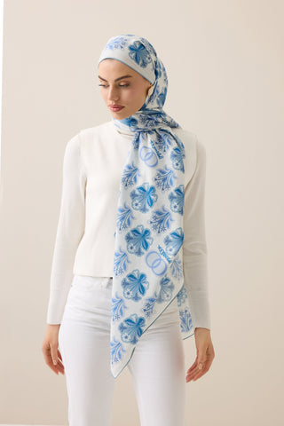 Kır Çiçeği Denim Pamuk İpek Şal 70x210