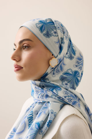 Kır Çiçeği Denim Pamuk İpek Şal 70x210