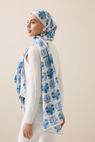 Kır Çiçeği Denim Pamuk İpek Şal 70x210