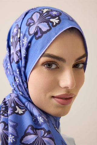 Kır Çiçeği Mor-Denim Pamuk İpek Şal 70x210
