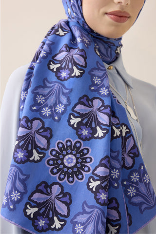 Kır Çiçeği Mor-Denim Pamuk İpek Şal 70x210