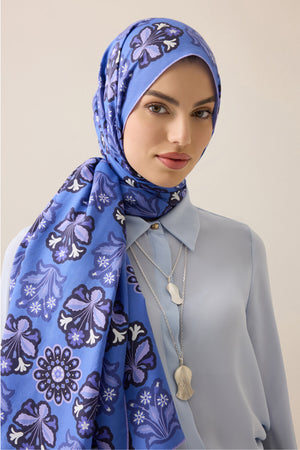 Wildflower Purple Denim Cotton Silk Scarf