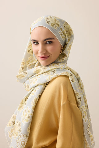 Kır Çiçeği Sarı Pamuk İpek Şal 70x210