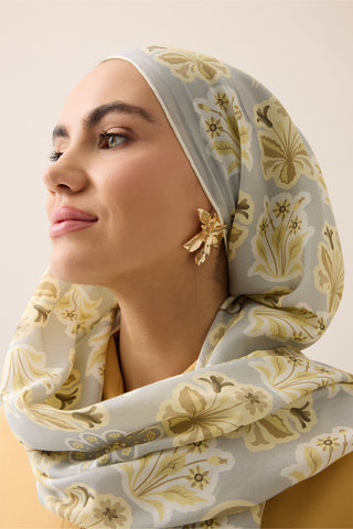 Kır Çiçeği Sarı Pamuk İpek Şal 70x210