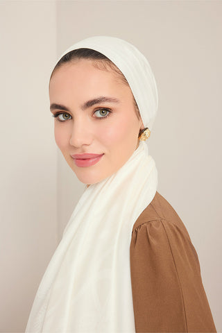 Kufi Beyaz Modal İpek Şal 70x200