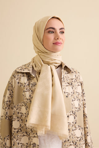Kufi Fildişi Jakar İpek Şal 70x200