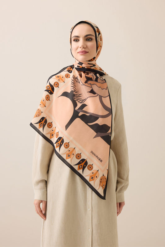 Kufi Gri-Somon Floş Pamuk Şal 70x210