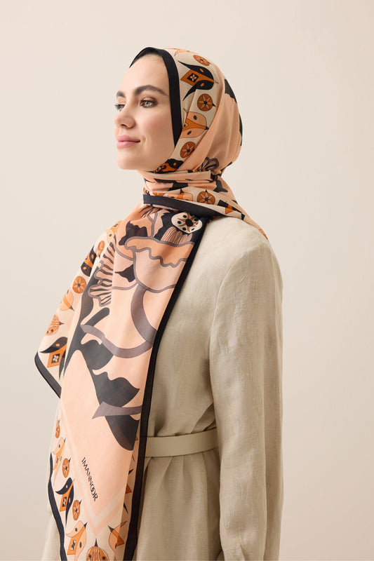 Kufi Gri-Somon Floş Pamuk Şal 70x210
