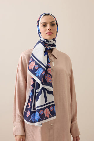 Kufi Lacivert Floş Pamuk Şal 70x210