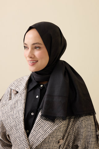 Kufi Siyah Jakar İpek Şal 70x200