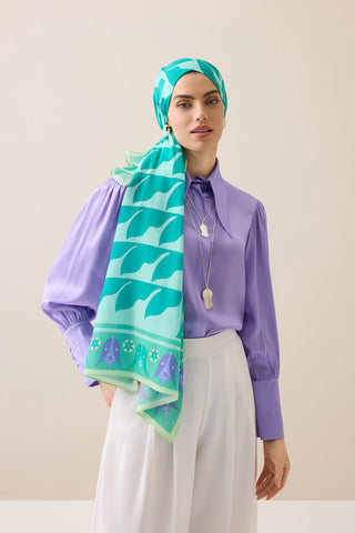 Kufi Turkuaz Floş Pamuk Şal 70x210