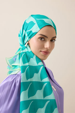 Kufi Turkuaz Floş Pamuk Şal 70x210