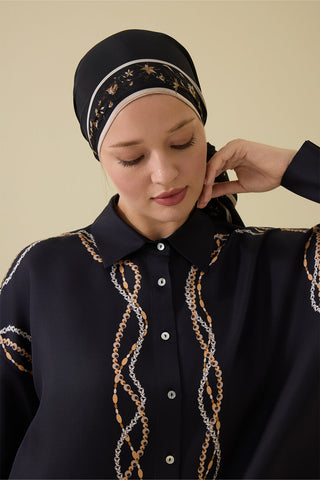 Kuşlu Noor Siyah İpek Gömlek