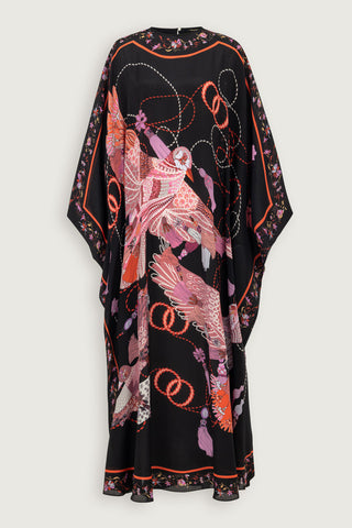 Kuşlu Noor Siyah-Kırmızı Krep İpek Kaftan