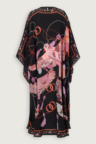 Kuşlu Noor Siyah-Kırmızı Krep İpek Kaftan