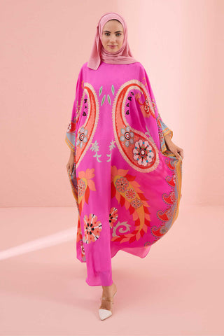 Lahor Fuşya İpek Kaftan