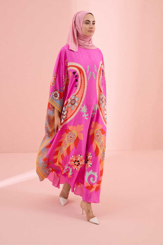 Lahor Fuşya İpek Kaftan