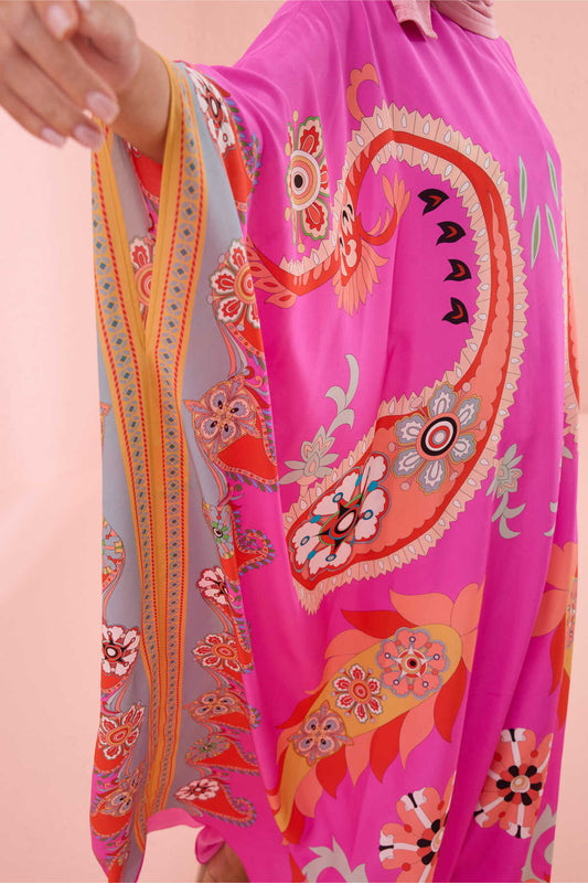Lahor Fuşya İpek Kaftan