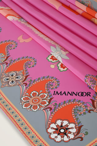 Lahor Fuşya Krep İpek Kaftan Şal 70x210