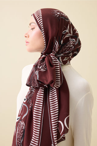 Lale Devri Bordo Krep İpek Şal 70x210