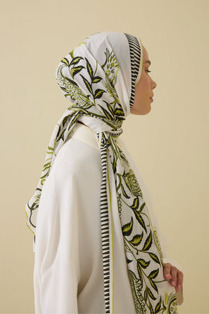 Tulip Era Green Silk Shawl