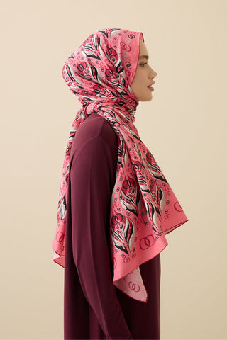 Lale Pembe Pamuk İpek Şal 70x210