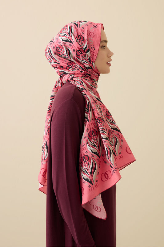Lale Pembe Pamuk İpek Şal 70x210