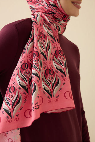 Lale Pembe Pamuk İpek Şal 70x210