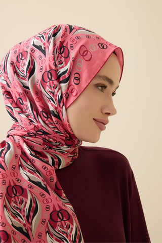 Lale Pembe Pamuk İpek Şal 70x210