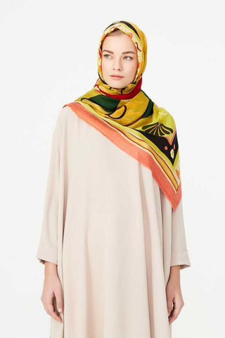 Lale Sarı Kaşmir İpek Şal 100x200