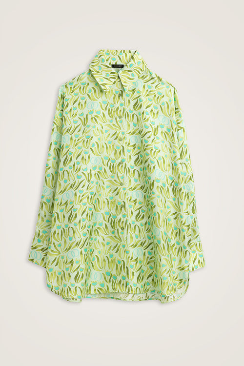Tulip Field Nile Green Crepe Silk Shirt