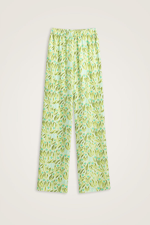 Tulip Field Nile Green Crepe Silk Trousers