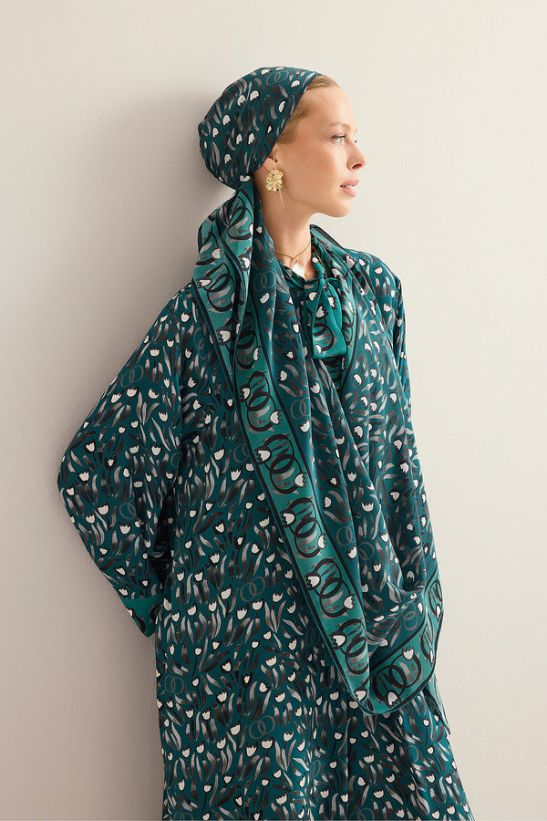 Tulip Field Petroleum Crepe Silk Scarf