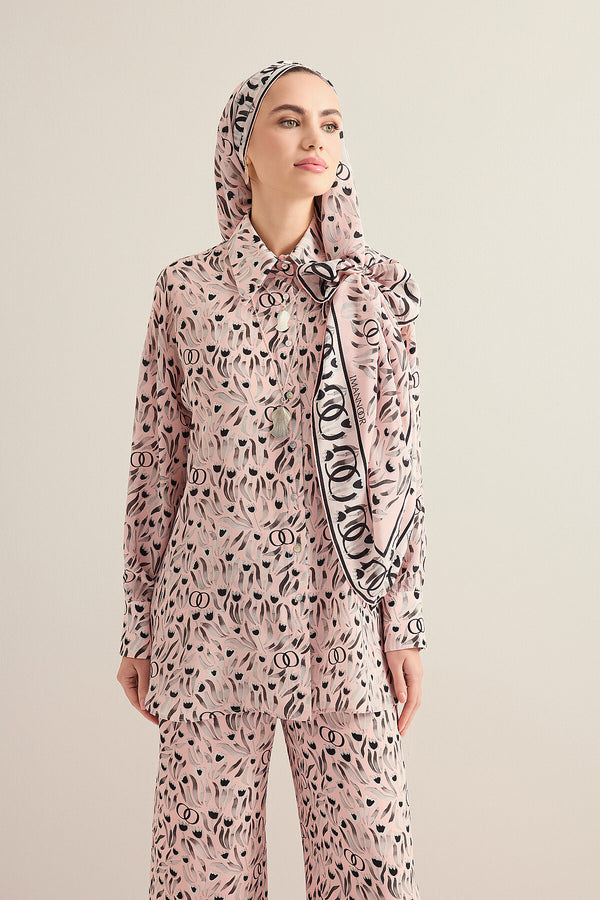 Tulip Field Powder Pink Crepe Silk Shirt