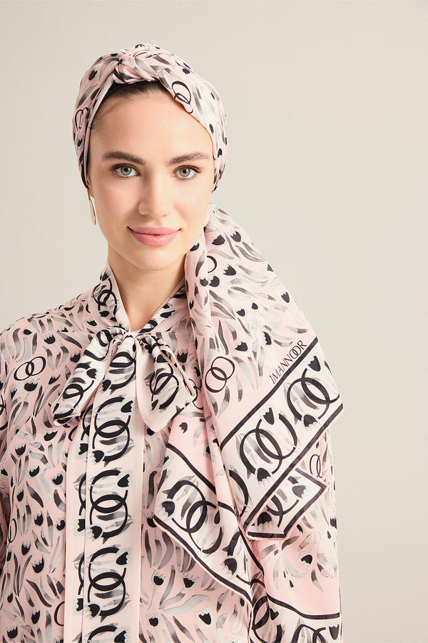 Tulip Field Powder Pink Crepe Silk Scarf