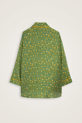 Lale Tarlası Yeşil Krep İpek Kısa Kimono