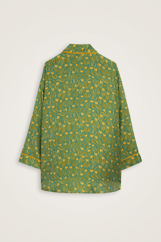 Lale Tarlası Yeşil Krep İpek Kısa Kimono