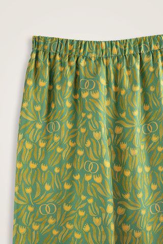 Lale Tarlası Yeşil Krep İpek Pantolon