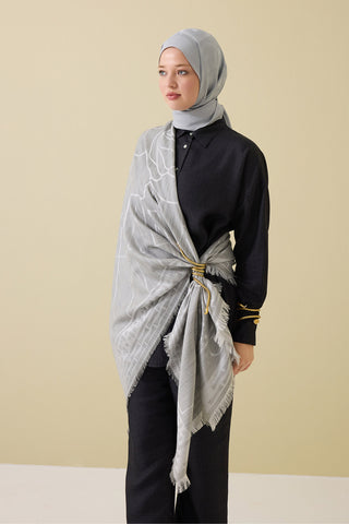 Leyla Gri Yün İpek Eşarp 140x140