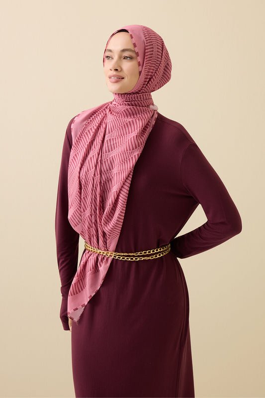 Mekik Pembe Pamuk Floş Şal 70x210