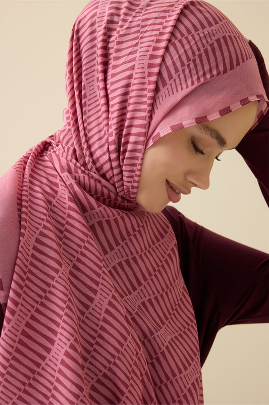 Mekik Pembe Pamuk Floş Şal 70x210