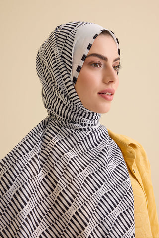 Mekik Siyah-Beyaz Pamuk Floş Şal 70x210