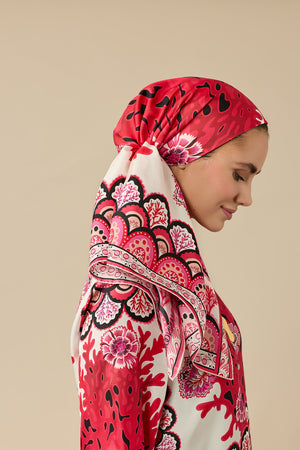 Coral Garden Red Twill Silk Scarf