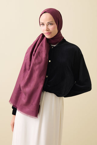 Mercan Bordo Jakarlı İpek Şal 70x200