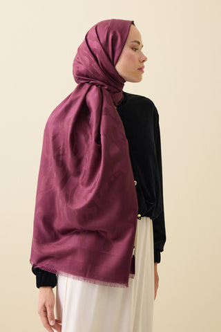 Mercan Bordo Jakarlı İpek Şal 70x200