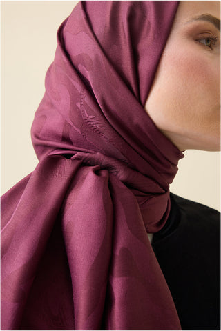 Mercan Bordo Jakarlı İpek Şal 70x200